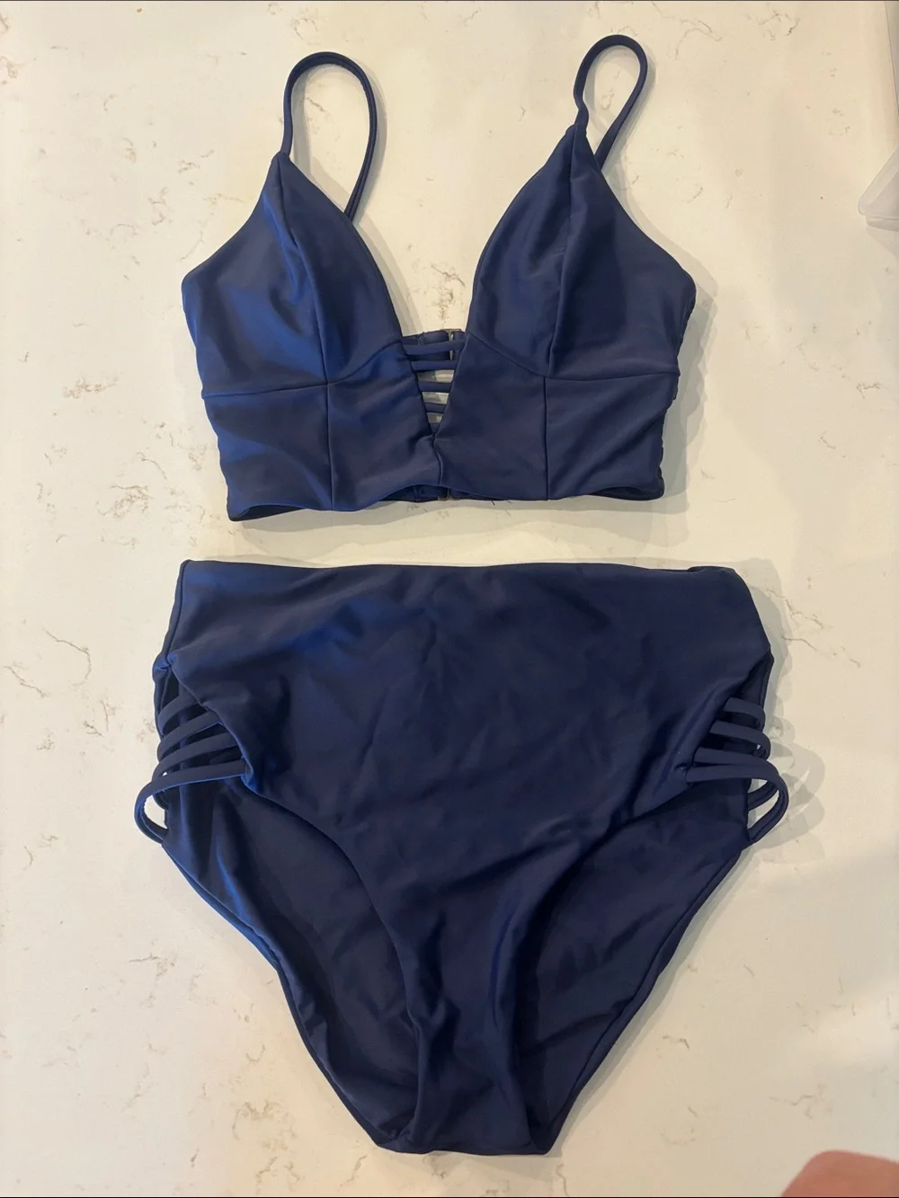 Tori Praver Swimwear Navy Blue Strappy High-Waist Bikini